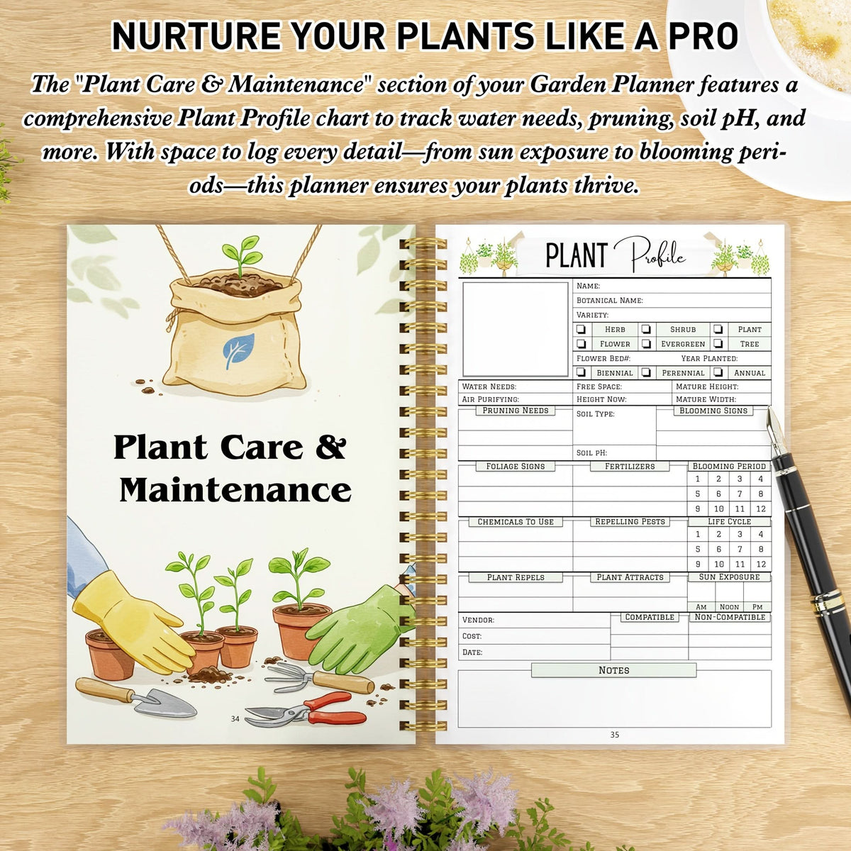 Garden Planner A5 Undated Spiral-Bound Plant Care Tracker