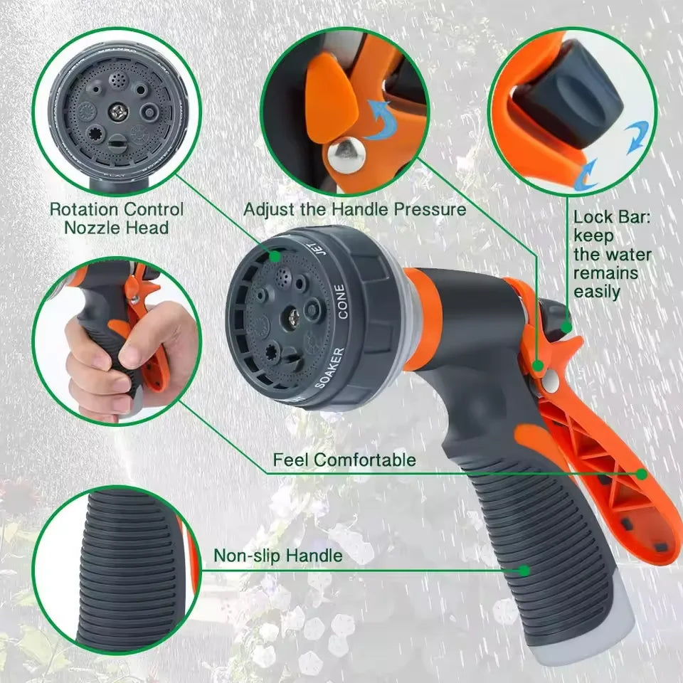 Garden Spray Gun 8 Patterns Non-Slip & Locking Trigger