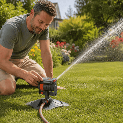 Garden Sprinkler Adjustable Spray Weighted Base & Dirt Filter