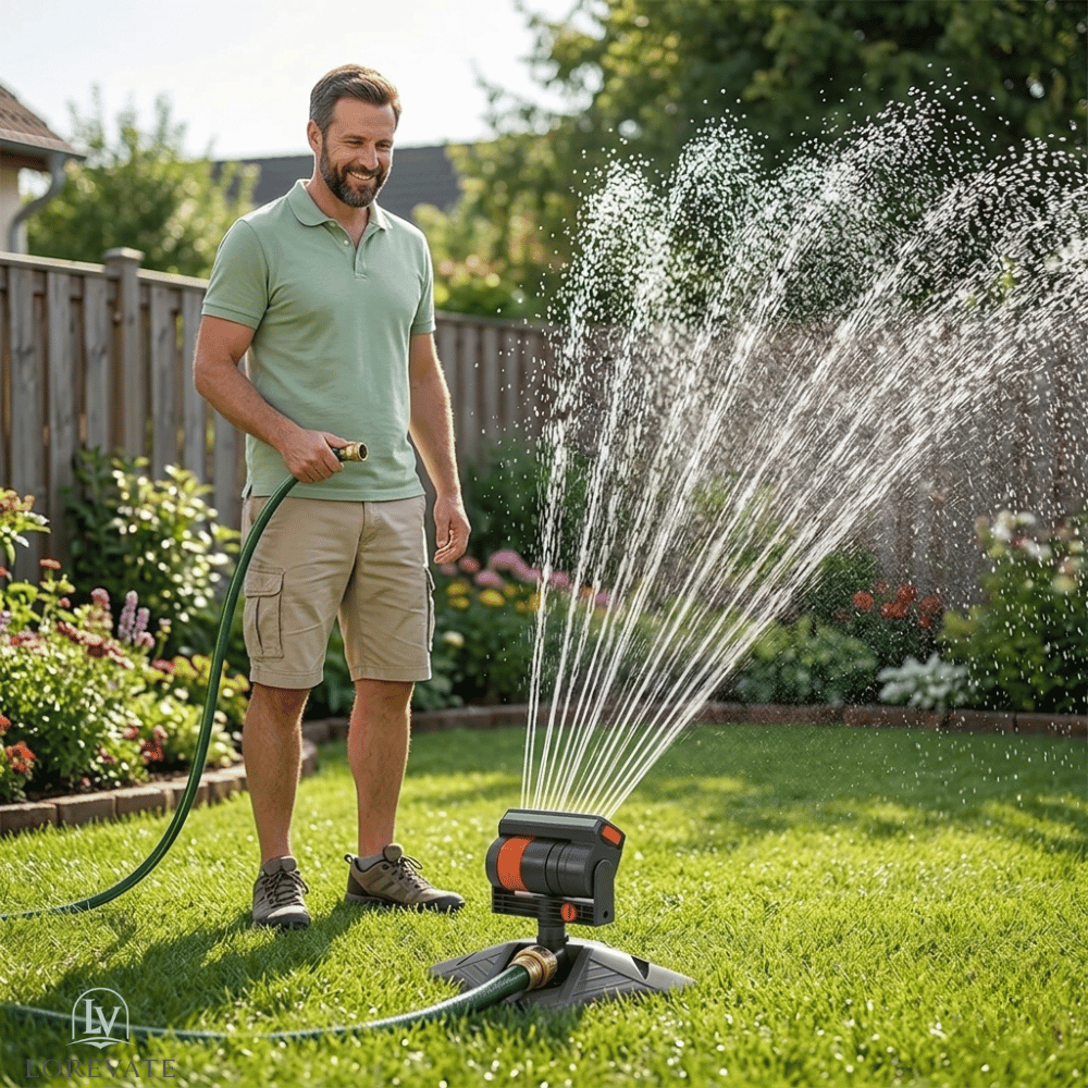 Garden Sprinkler Adjustable Spray Weighted Base & Dirt Filter