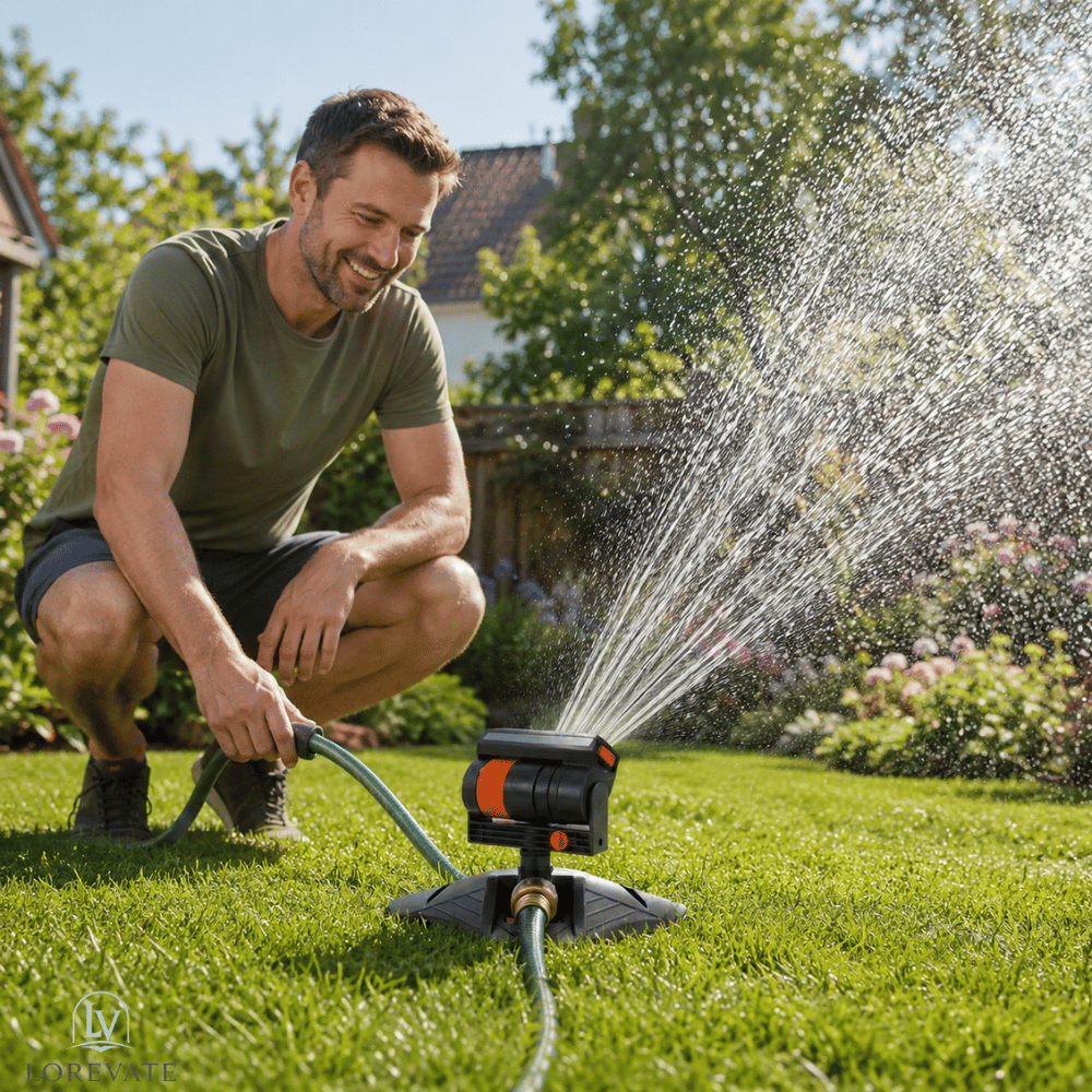 Garden Sprinkler Adjustable Spray Weighted Base & Dirt Filter