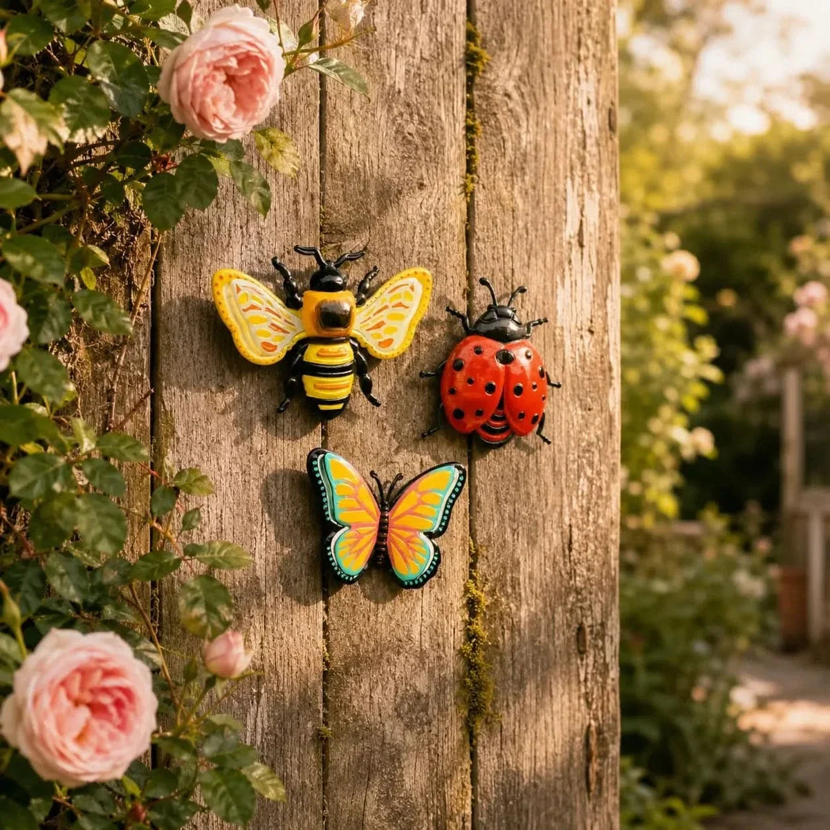 Garden Wall Decor Hand-Painted Weatherproof Metal Set of 3