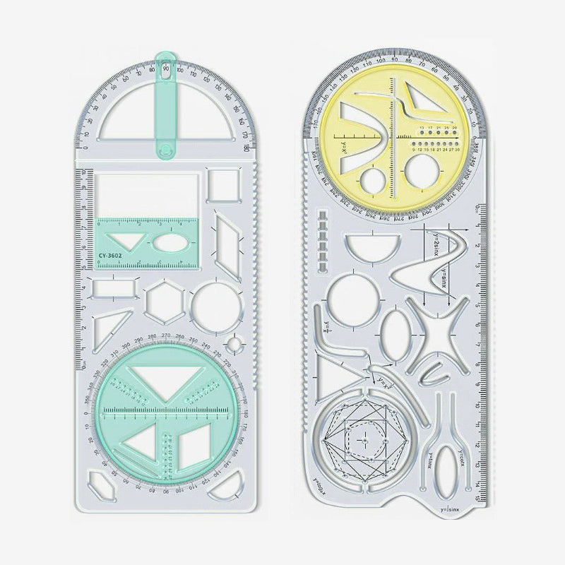Geometry Ruler Rotatable Protractor Compass & Templates
