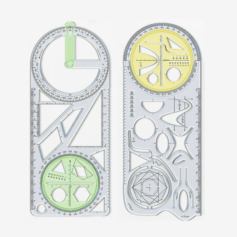 Geometry Ruler Rotatable Protractor Compass & Templates