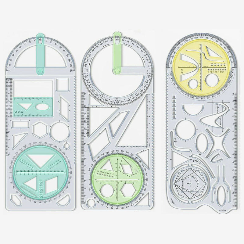 Geometry Ruler Rotatable Protractor Compass & Templates
