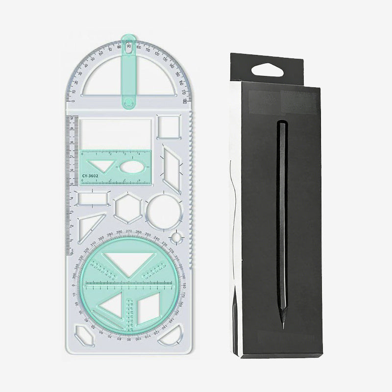 Geometry Ruler Rotatable Protractor Compass & Templates