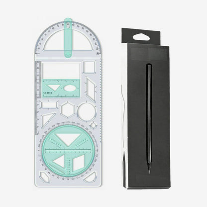 Geometry Ruler Rotatable Protractor Compass & Templates