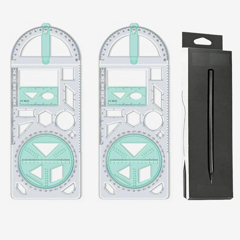 Geometry Ruler Rotatable Protractor Compass & Templates