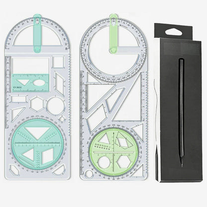 Geometry Ruler Rotatable Protractor Compass & Templates