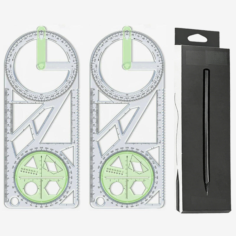 Geometry Ruler Rotatable Protractor Compass & Templates