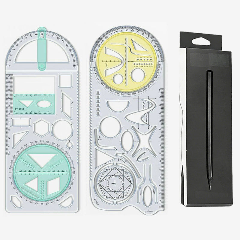 Geometry Ruler Rotatable Protractor Compass & Templates