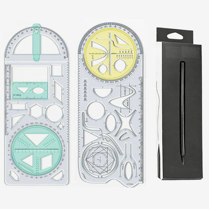 Geometry Ruler Rotatable Protractor Compass & Templates