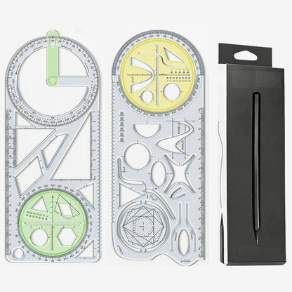 Geometry Ruler Rotatable Protractor Compass & Templates