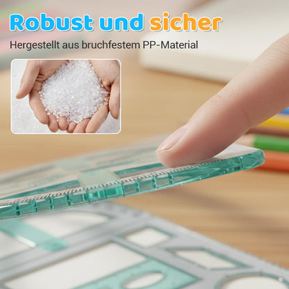 Geometry Ruler Rotatable Protractor Compass & Templates