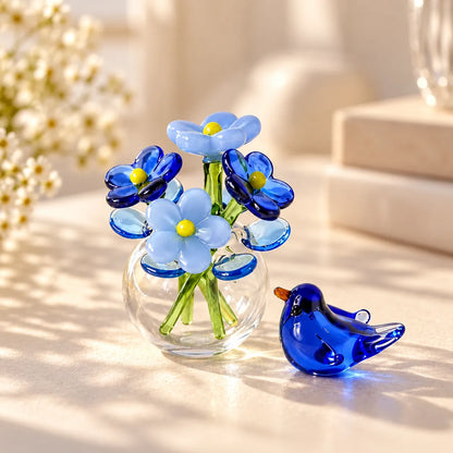 Glass Flower & Bird Decor Set Handmade Miniature】【。