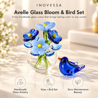 Glass Flower & Bird Decor Set Handmade Miniature】【。