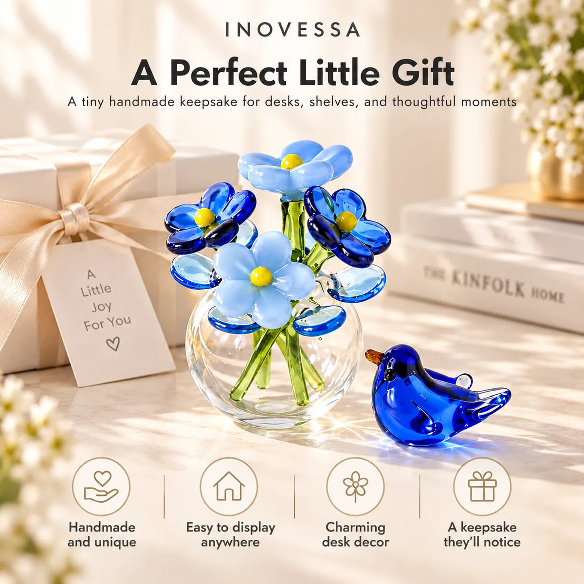Glass Flower & Bird Decor Set Handmade Miniature】【。