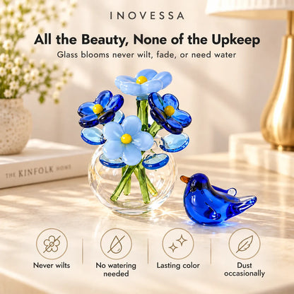 Glass Flower & Bird Decor Set Handmade Miniature】【。