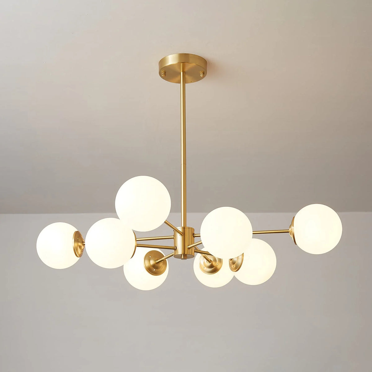 Glass Globe Chandelier Brass Finish Hand-Blown Glass