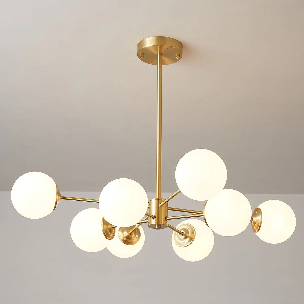 Glass Globe Chandelier Brass Finish Hand-Blown Glass