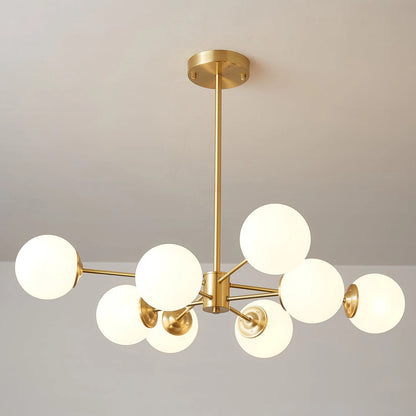 Glass Globe Chandelier Brass Finish Hand-Blown Glass