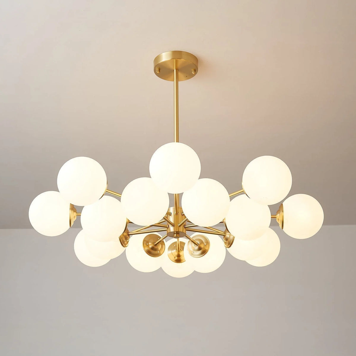 Glass Globe Chandelier Brass Finish Hand-Blown Glass