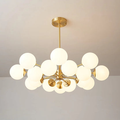 Glass Globe Chandelier Brass Finish Hand-Blown Glass