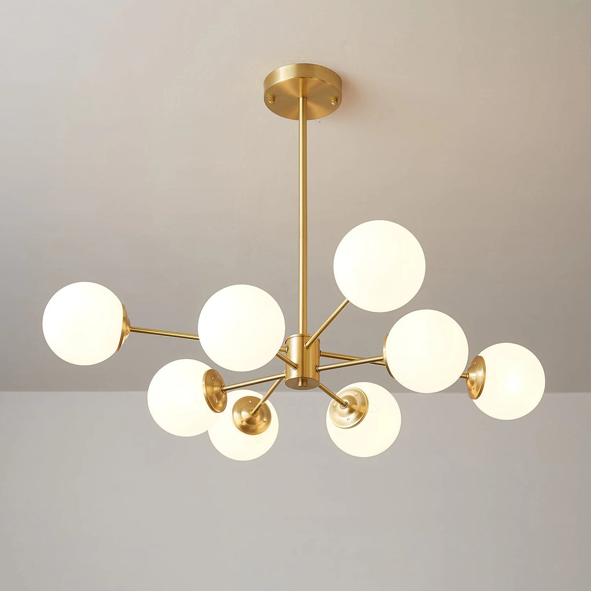 Glass Globe Chandelier Brass Finish Hand-Blown Glass