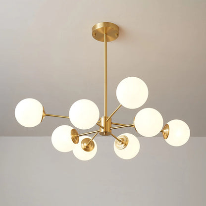 Glass Globe Chandelier Brass Finish Hand-Blown Glass