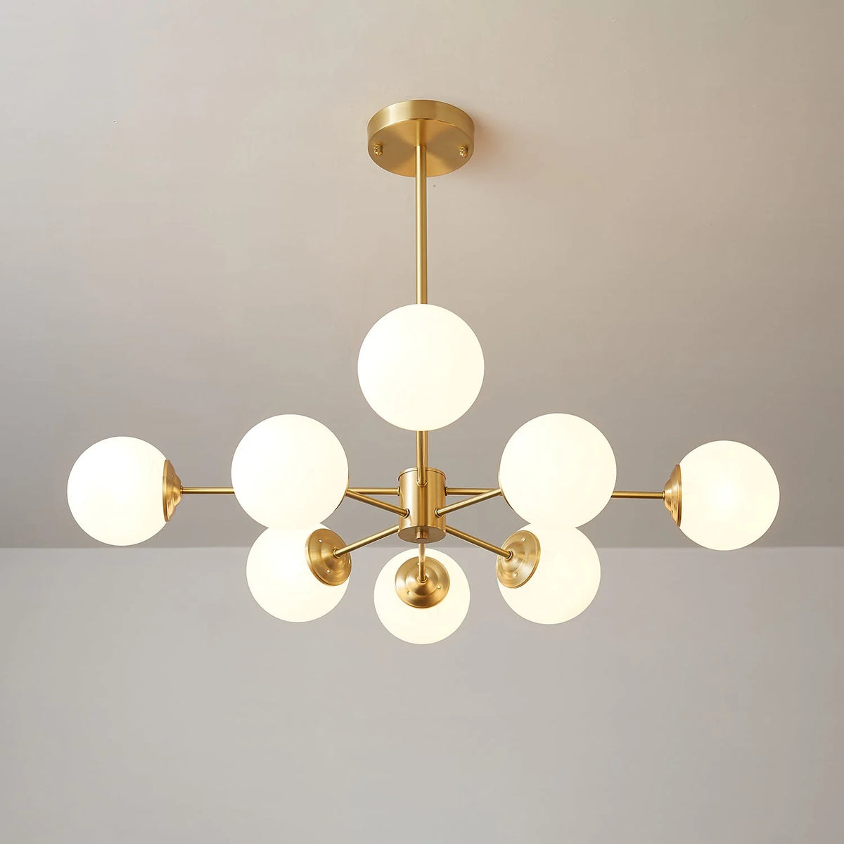 Glass Globe Chandelier Brass Finish Hand-Blown Glass