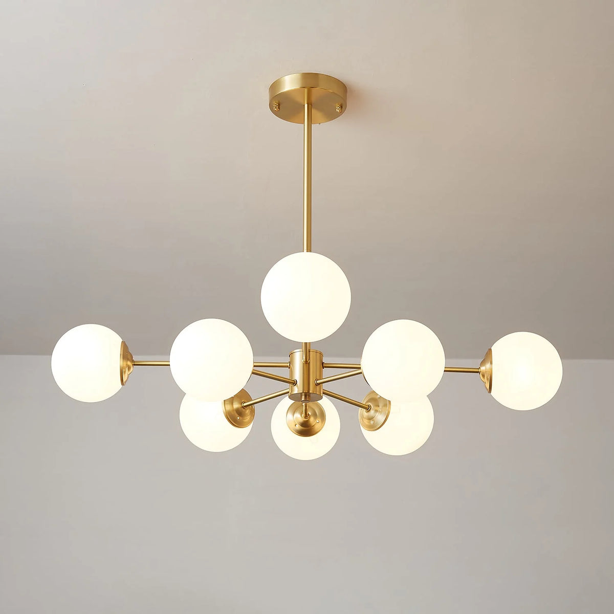 Glass Globe Chandelier Brass Finish Hand-Blown Glass