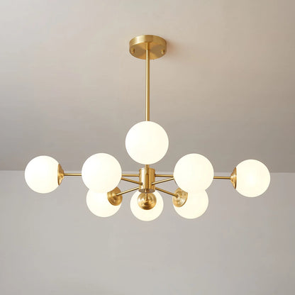 Glass Globe Chandelier Brass Finish Hand-Blown Glass