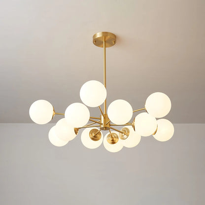 Glass Globe Chandelier Brass Finish Hand-Blown Glass