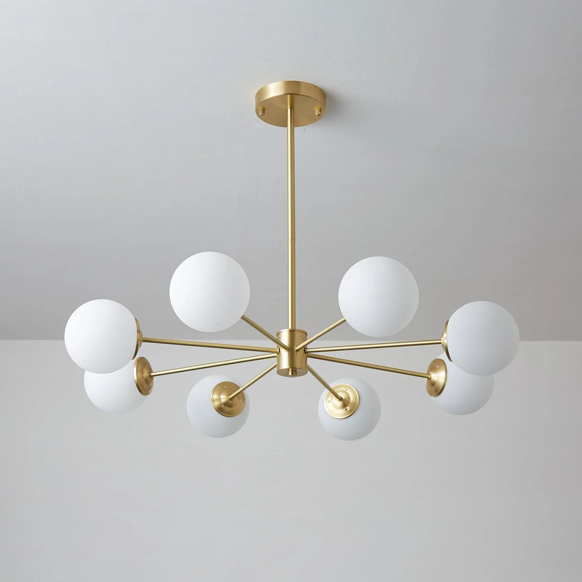 Glass Globe Chandelier Brass Finish Hand-Blown Glass