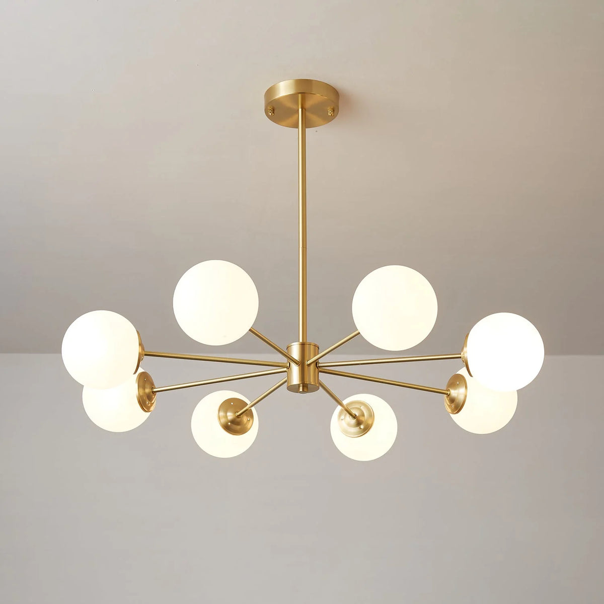 Glass Globe Chandelier Brass Finish Hand-Blown Glass