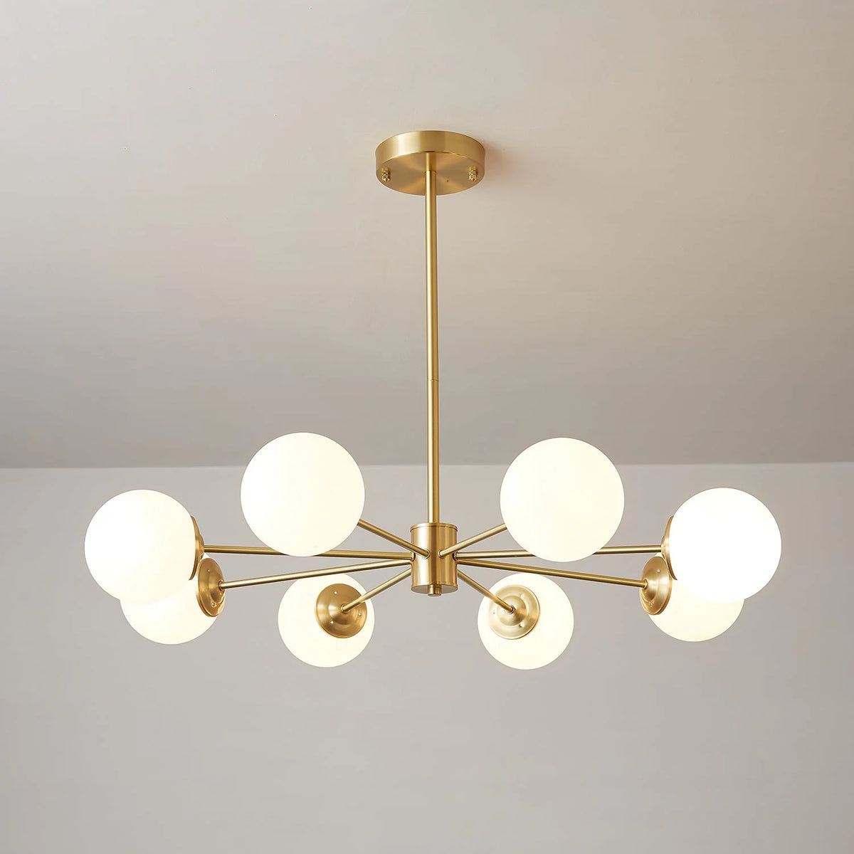 Glass Globe Chandelier Brass Finish Hand-Blown Glass