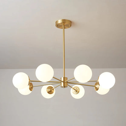 Glass Globe Chandelier Brass Finish Hand-Blown Glass
