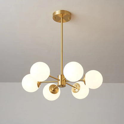 Glass Globe Chandelier Brass Finish Hand-Blown Glass