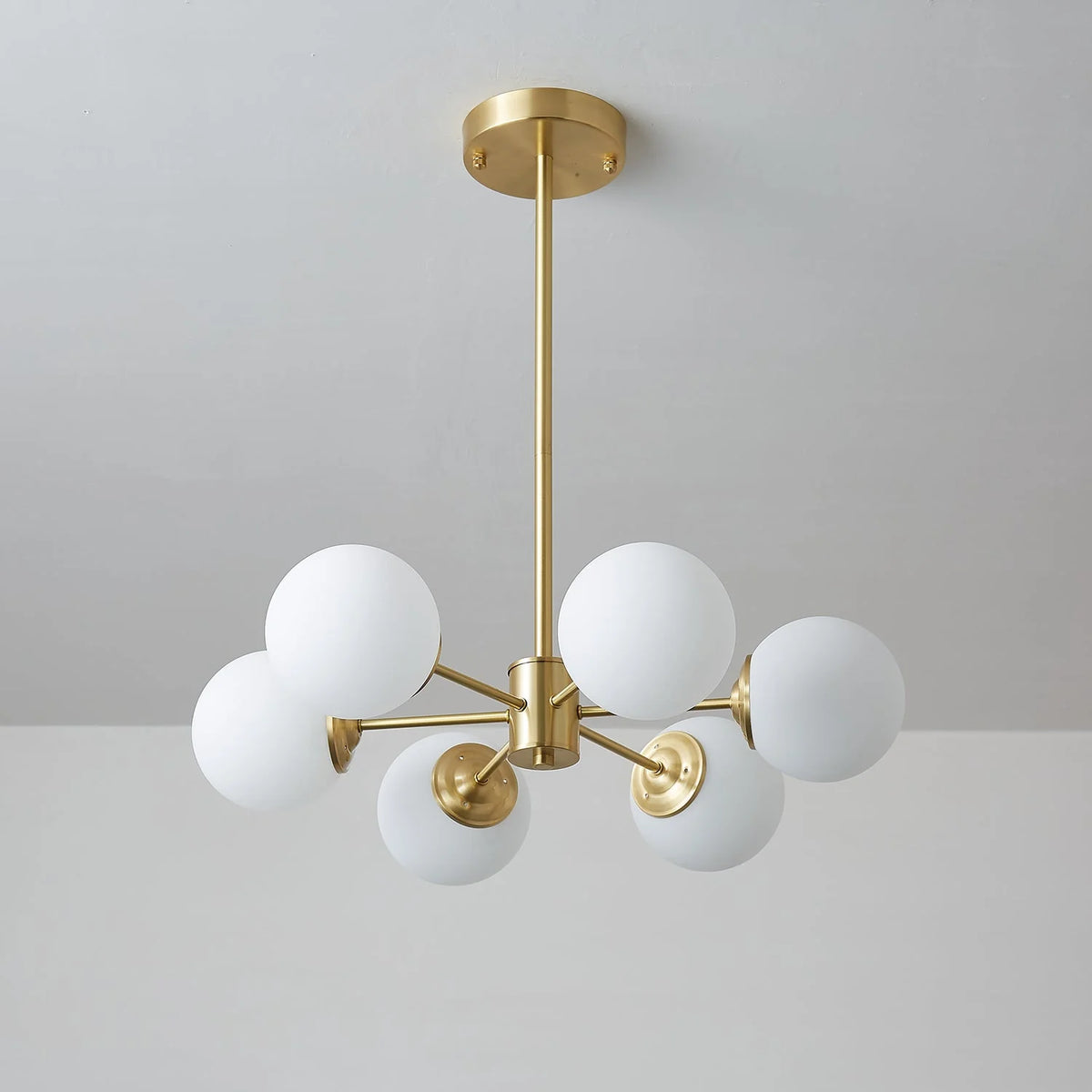 Glass Globe Chandelier Brass Finish Hand-Blown Glass