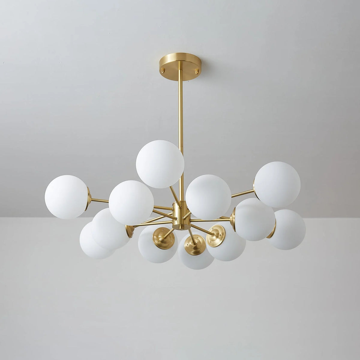 Glass Globe Chandelier Brass Finish Hand-Blown Glass