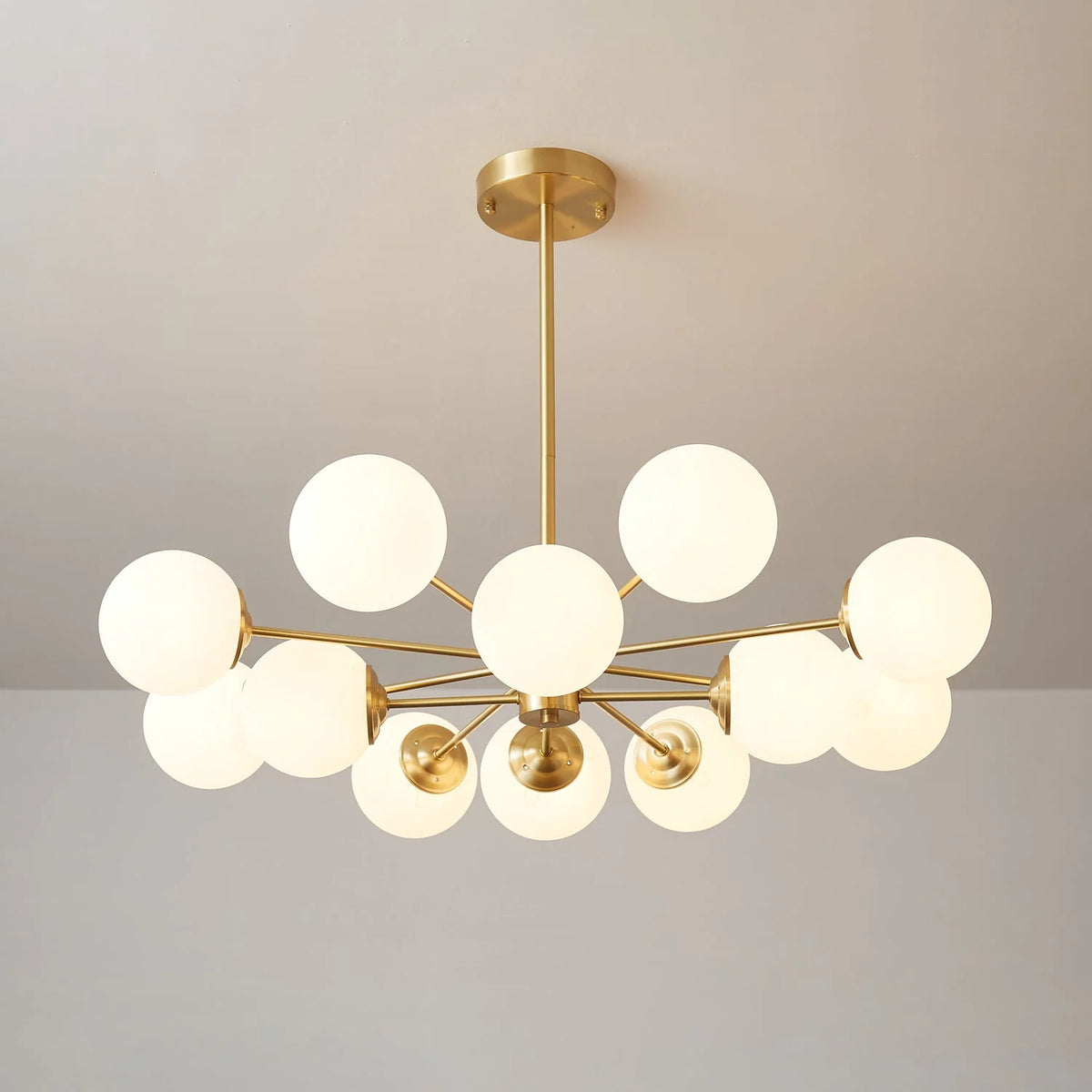 Glass Globe Chandelier Brass Finish Hand-Blown Glass