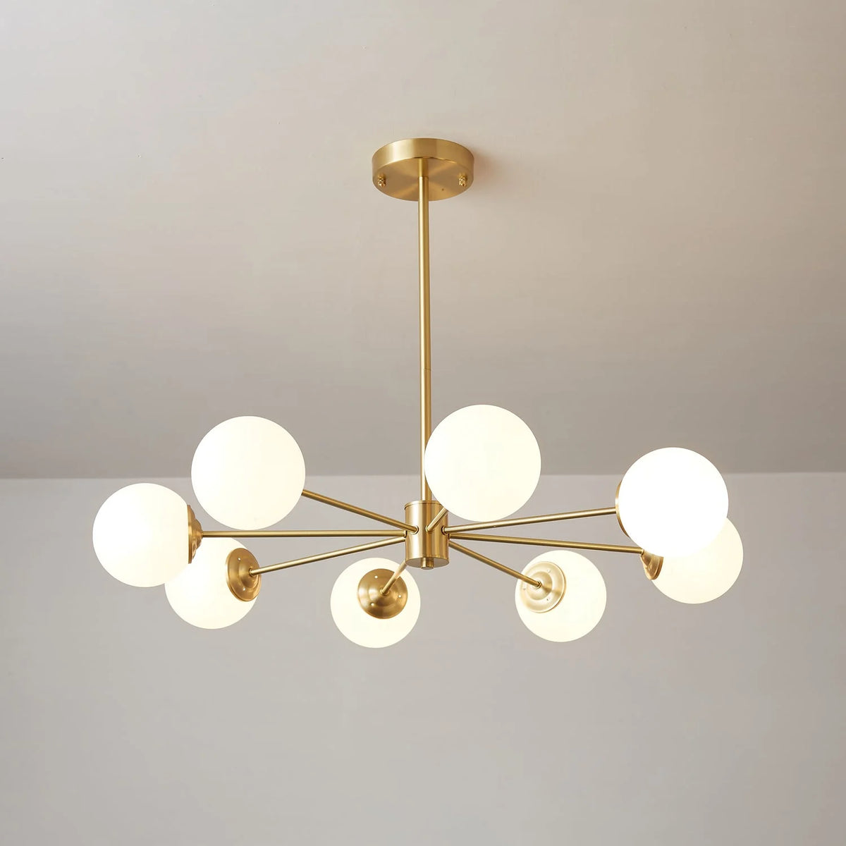 Glass Globe Chandelier Brass Finish Hand-Blown Glass