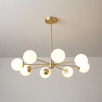 Glass Globe Chandelier Brass Finish Hand-Blown Glass