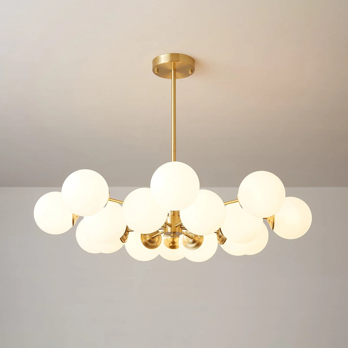 Glass Globe Chandelier Brass Finish Hand-Blown Glass