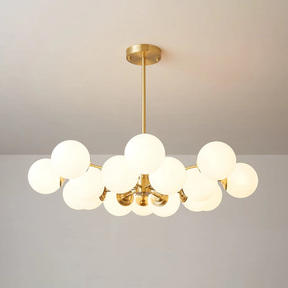 Glass Globe Chandelier Brass Finish Hand-Blown Glass