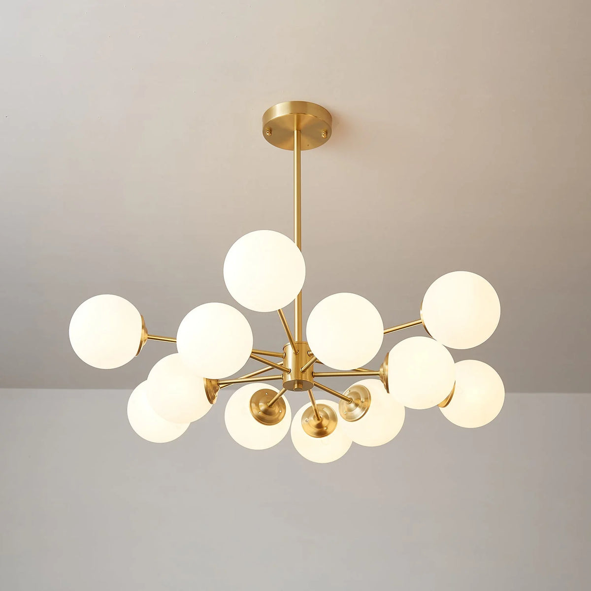 Glass Globe Chandelier Brass Finish Hand-Blown Glass