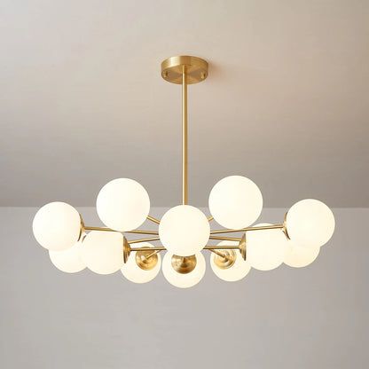 Glass Globe Chandelier Brass Finish Hand-Blown Glass