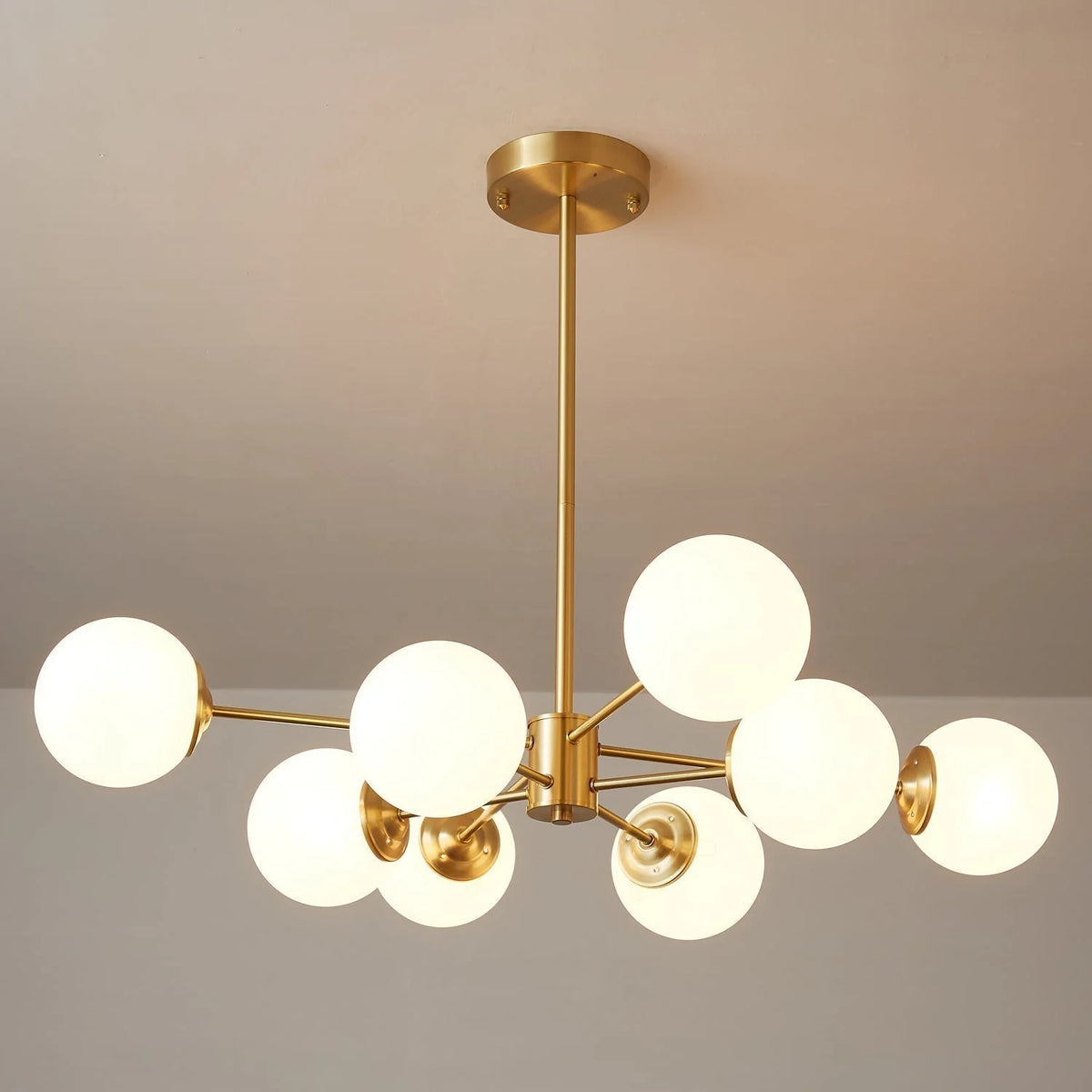 Glass Globe Chandelier Brass Finish Hand-Blown Glass