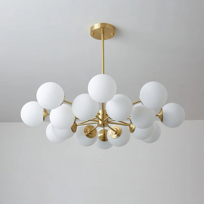 Glass Globe Chandelier Brass Finish Hand-Blown Glass