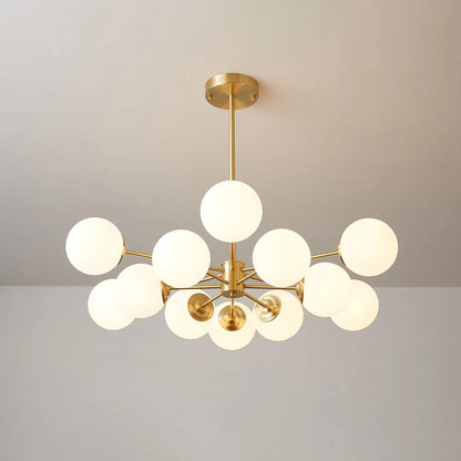 Glass Globe Chandelier Brass Finish Hand-Blown Glass